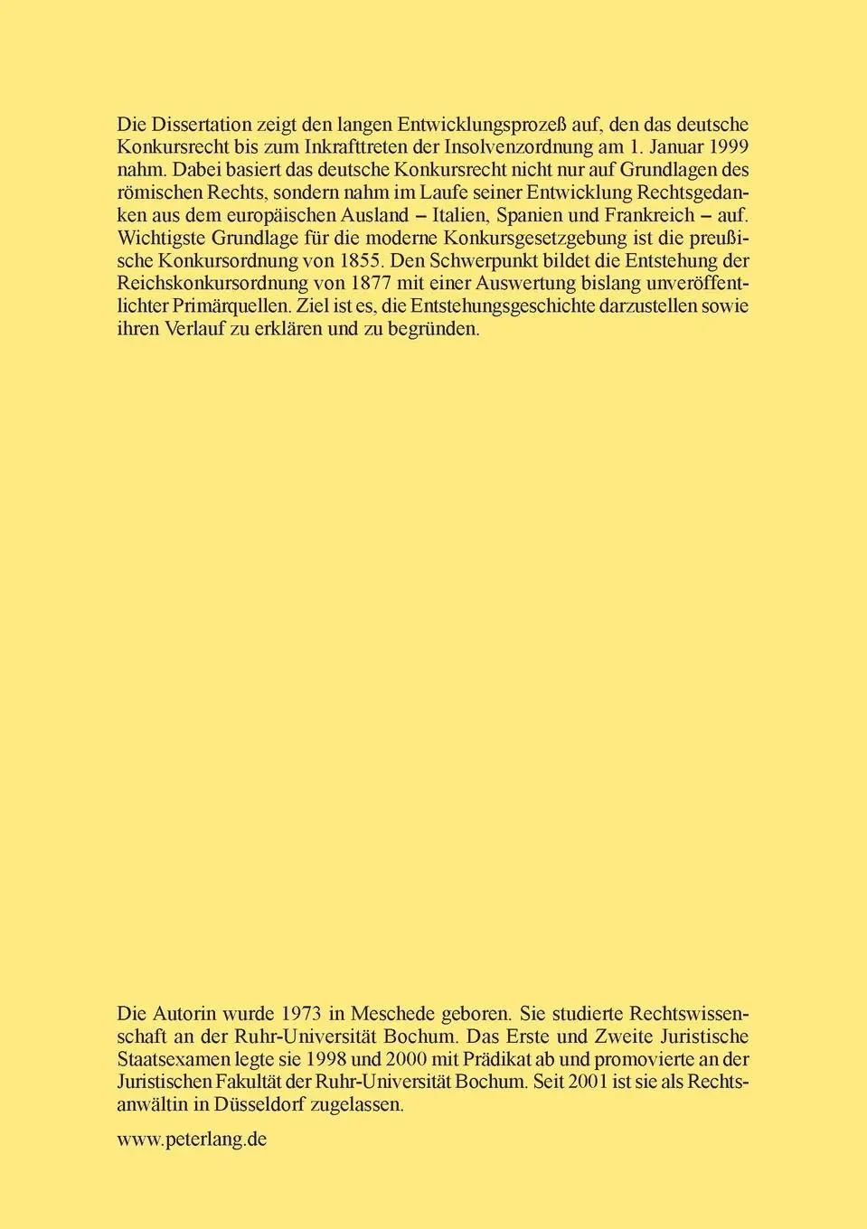 Rückseite: 9783631505069 | Die Geschichte des deutschen Konkursrechts, insbesondere die...
