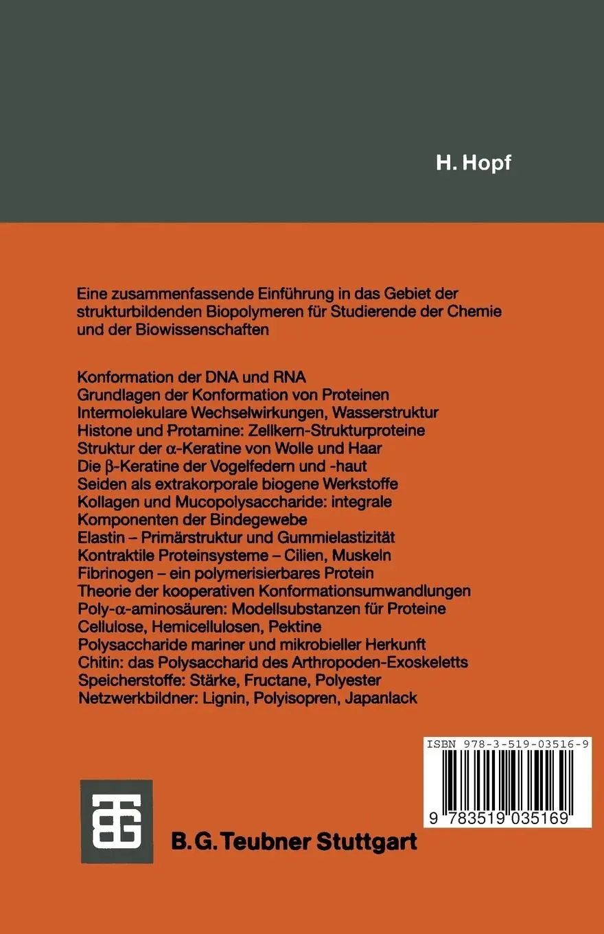 Rückseite: 9783519035169 | Biopolymere | Struktur und Eigenschaften | Gotthold Ebert | Buch | xiv