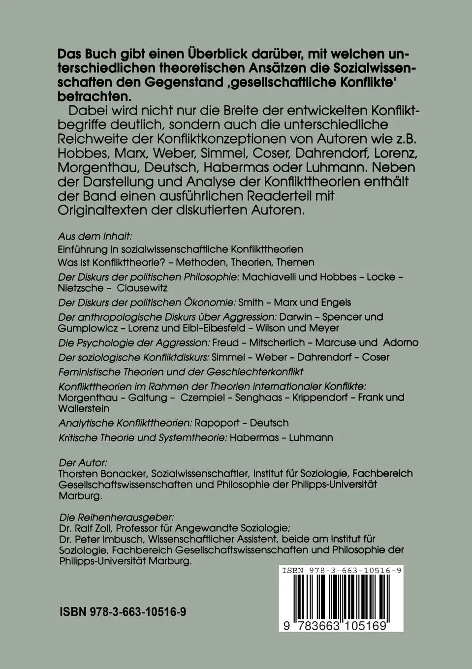 Rückseite: 9783663105169 | Konflikttheorien | Eine sozialwissenschaftliche Einführung mit Quellen