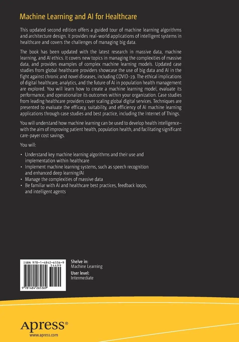 Rückseite: 9781484265369 | Machine Learning and AI for Healthcare | Arjun Panesar | Taschenbuch