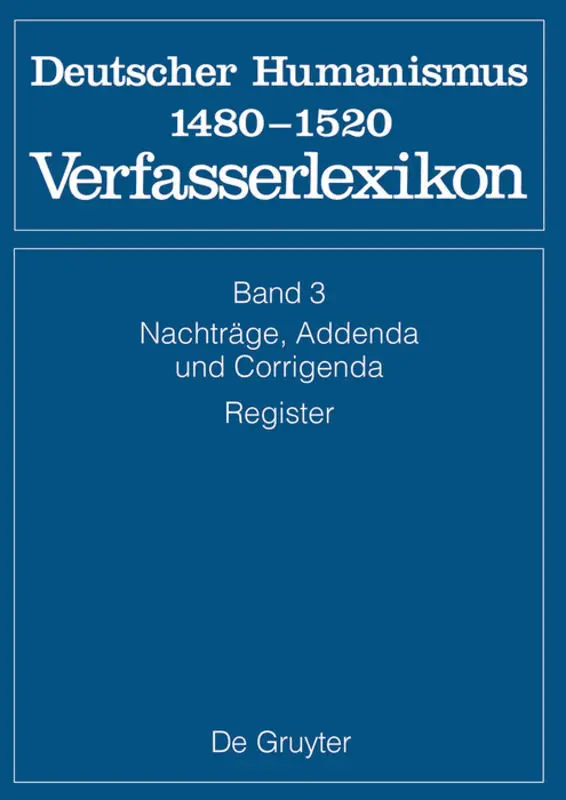 Nachträge, Addenda, Corrigenda, Register