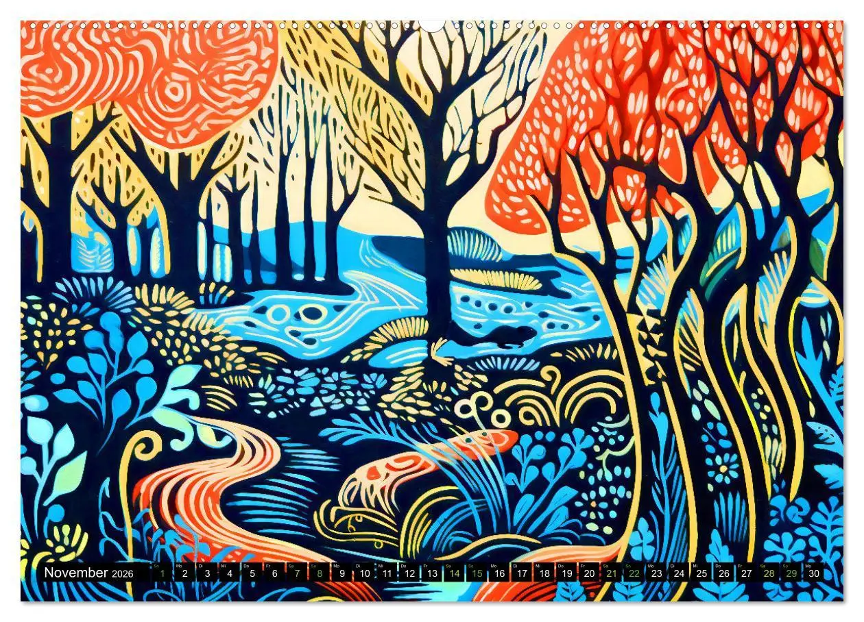 Bild: 9783457495469 | Abstrakter Wald - Jahreszeiten in bunten Linolschnitten...