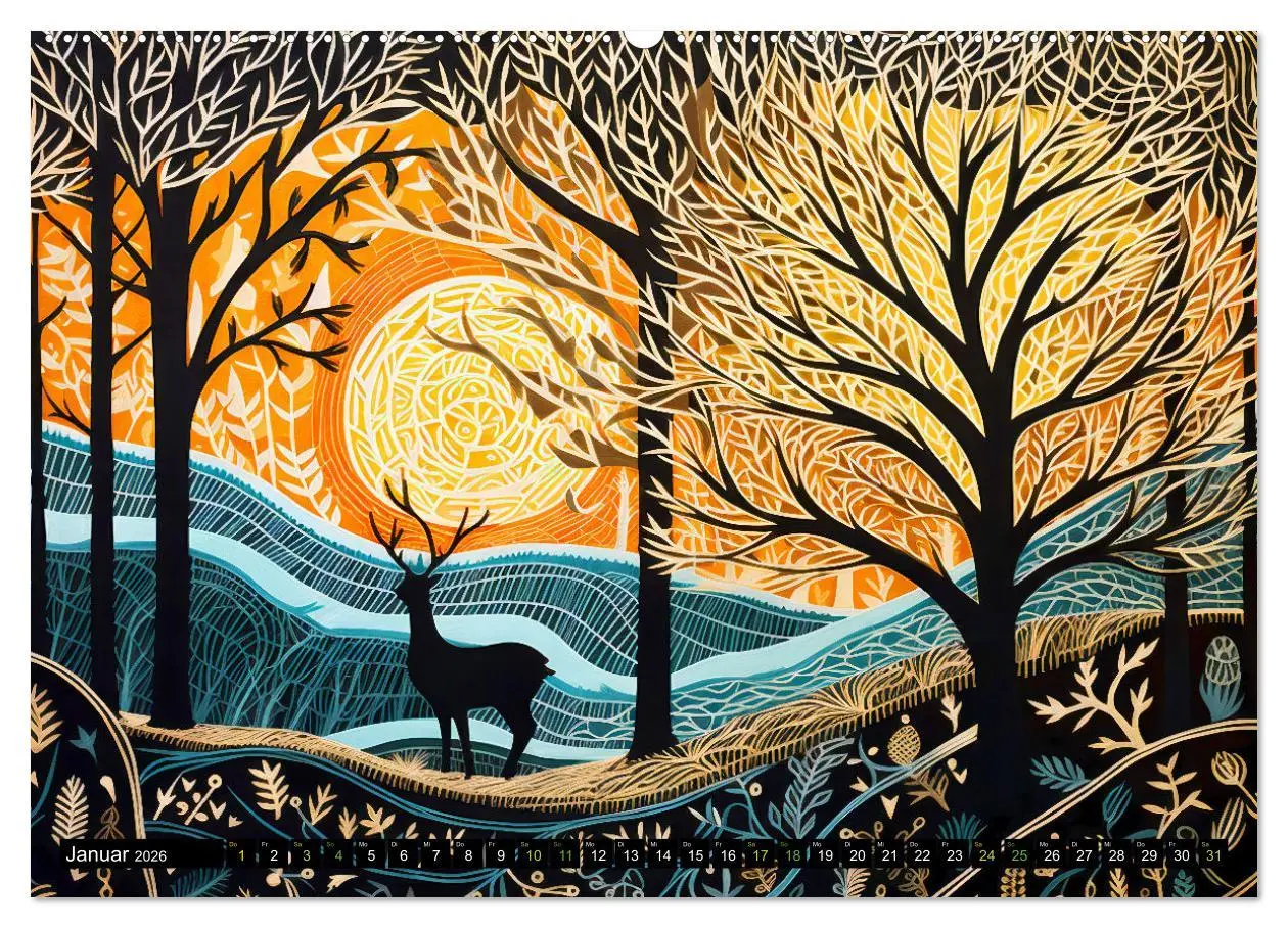 Bild: 9783457495469 | Abstrakter Wald - Jahreszeiten in bunten Linolschnitten...