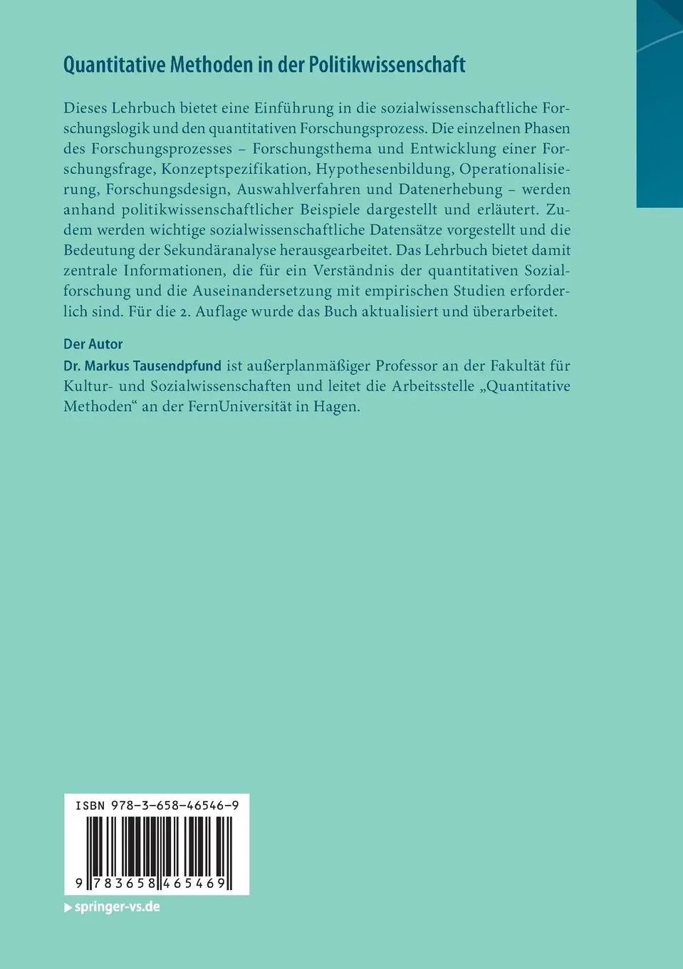 Rückseite: 9783658465469 | Quantitative Methoden in der Politikwissenschaft | Eine Einführung