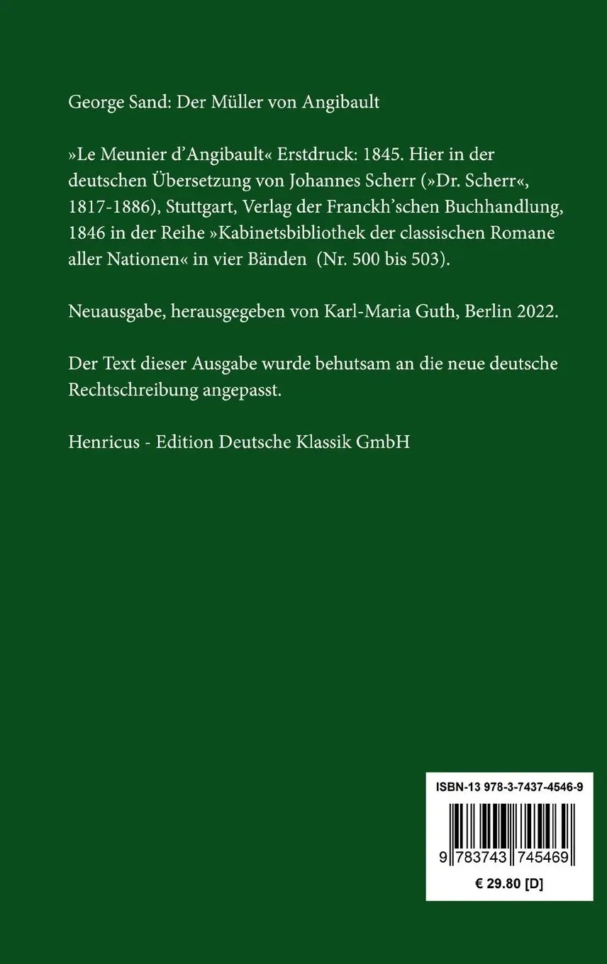 Rückseite: 9783743745469 | Der Müller von Angibault | George Sand | Buch | 324 S. | Deutsch