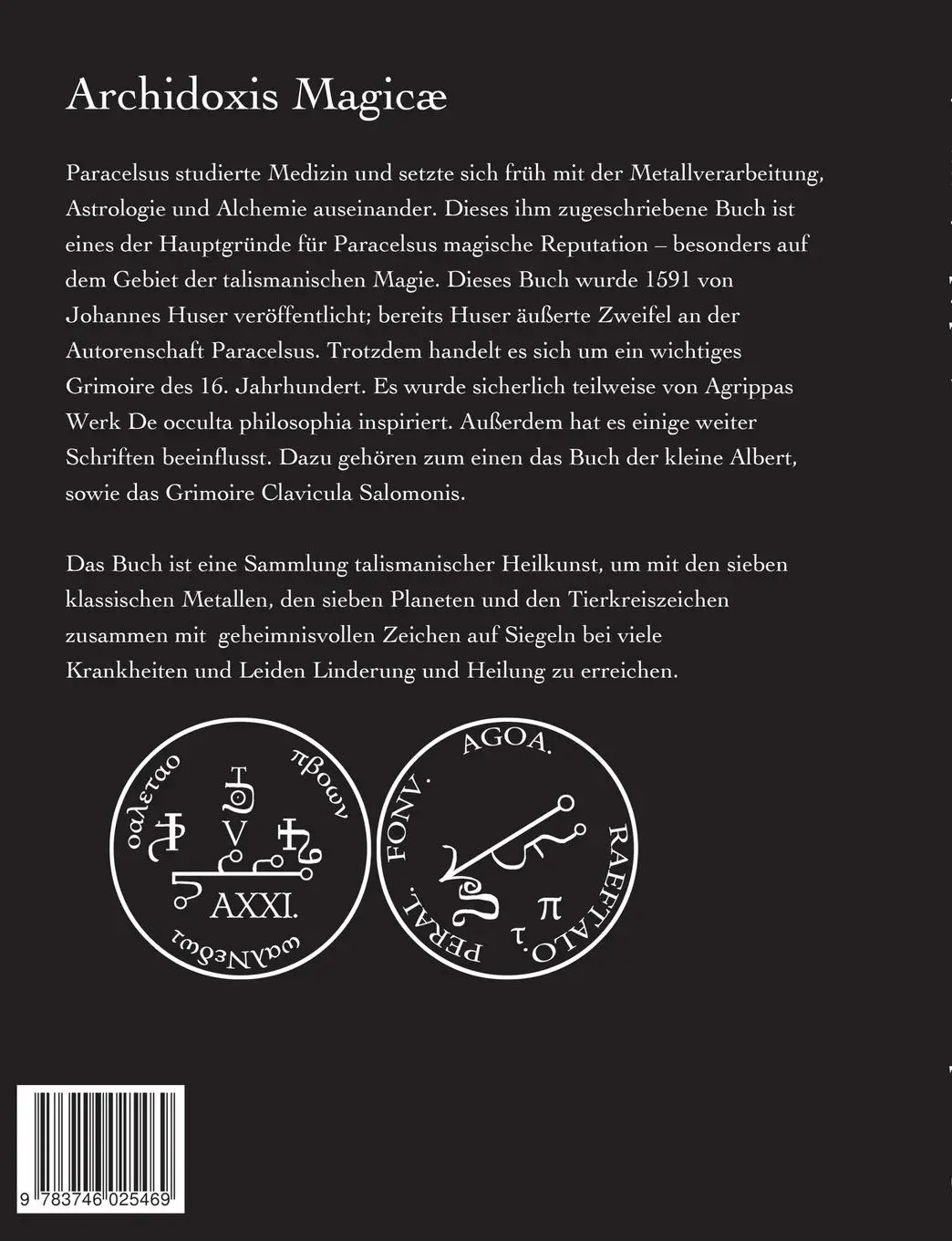 Rückseite: 9783746025469 | Archidoxis Magicæ | Die magischen Talismane und Siegel des Paracelsus