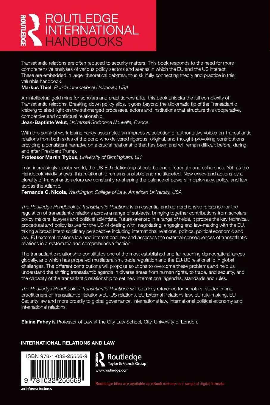 Rückseite: 9781032255569 | The Routledge Handbook of Transatlantic Relations | Elaine Fahey