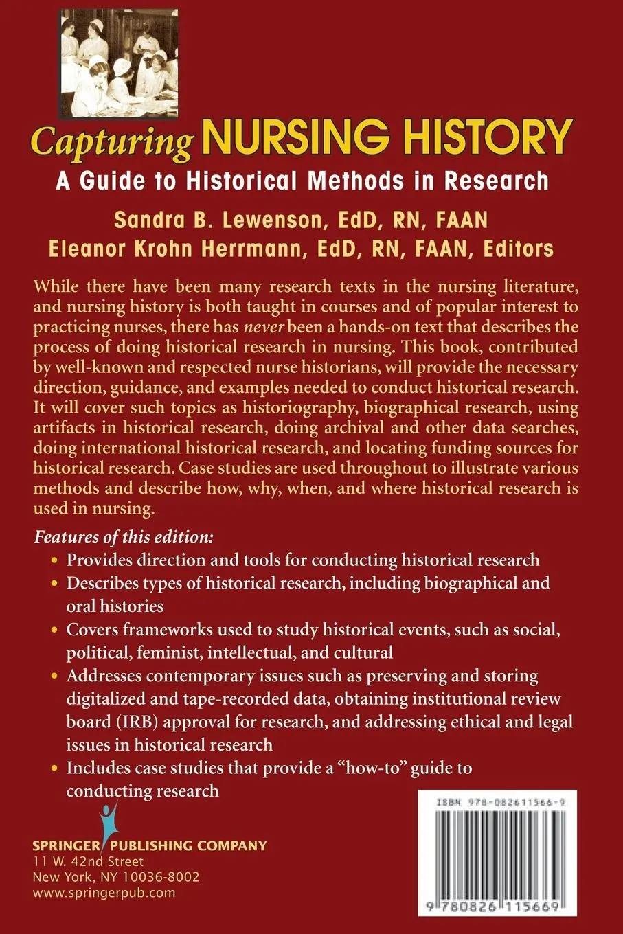 Rückseite: 9780826115669 | Capturing Nursing History | A Guide to Historical Methods in Research