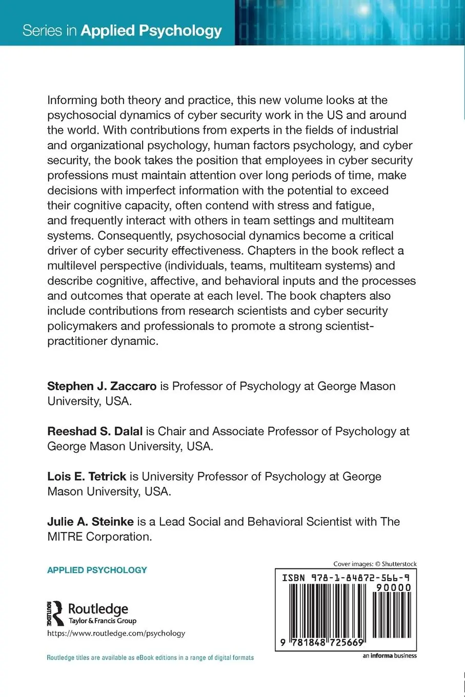 Rückseite: 9781848725669 | Psychosocial Dynamics of Cyber Security | Stephen J Zaccaro (u. a.)