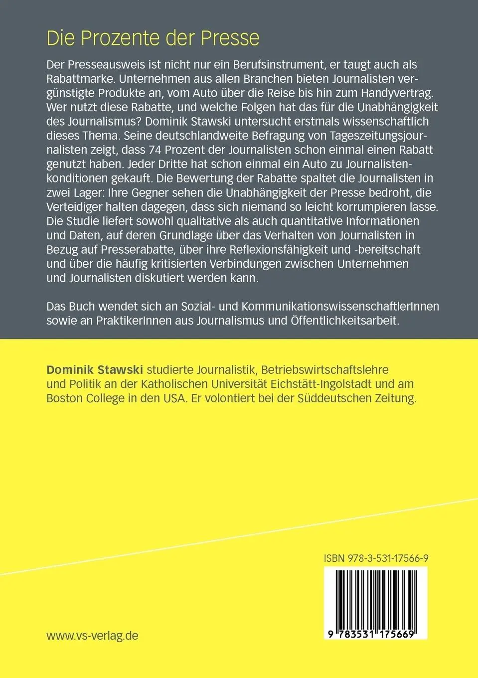 Rückseite: 9783531175669 | Die Prozente der Presse | Dominik Stawski | Taschenbuch | 160 S.