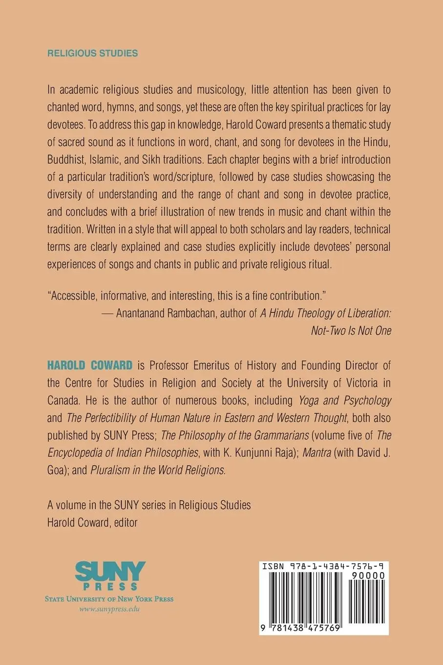 Rückseite: 9781438475769 | Word, Chant, and Song | Harold Coward | Taschenbuch | Englisch | 2020