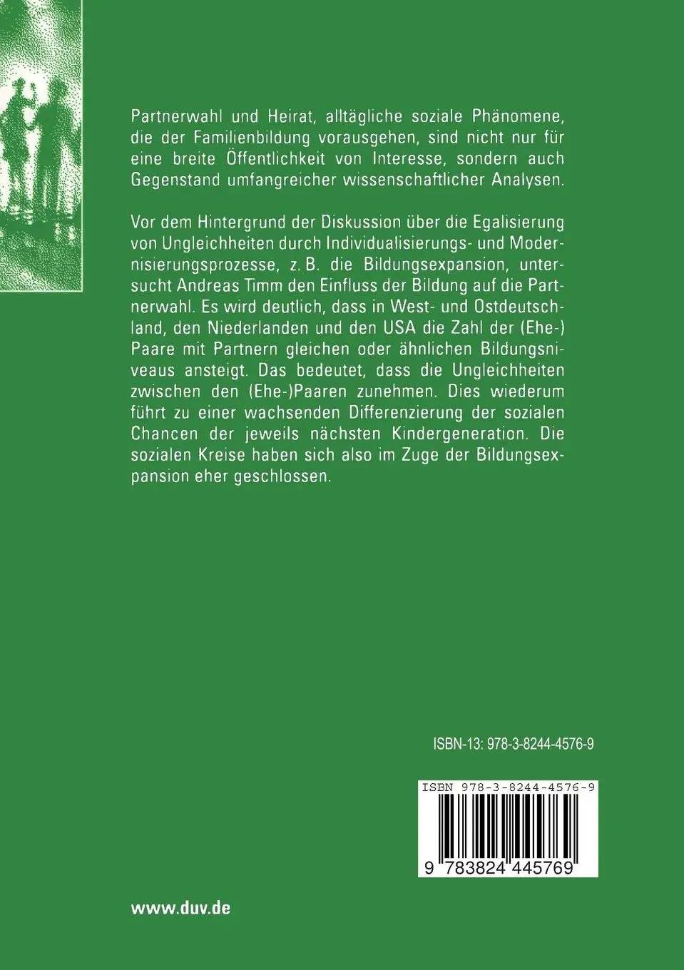 Rückseite: 9783824445769 | Partnerwahl- und Heiratsmuster in modernen Gesellschaften | Timm | xvi