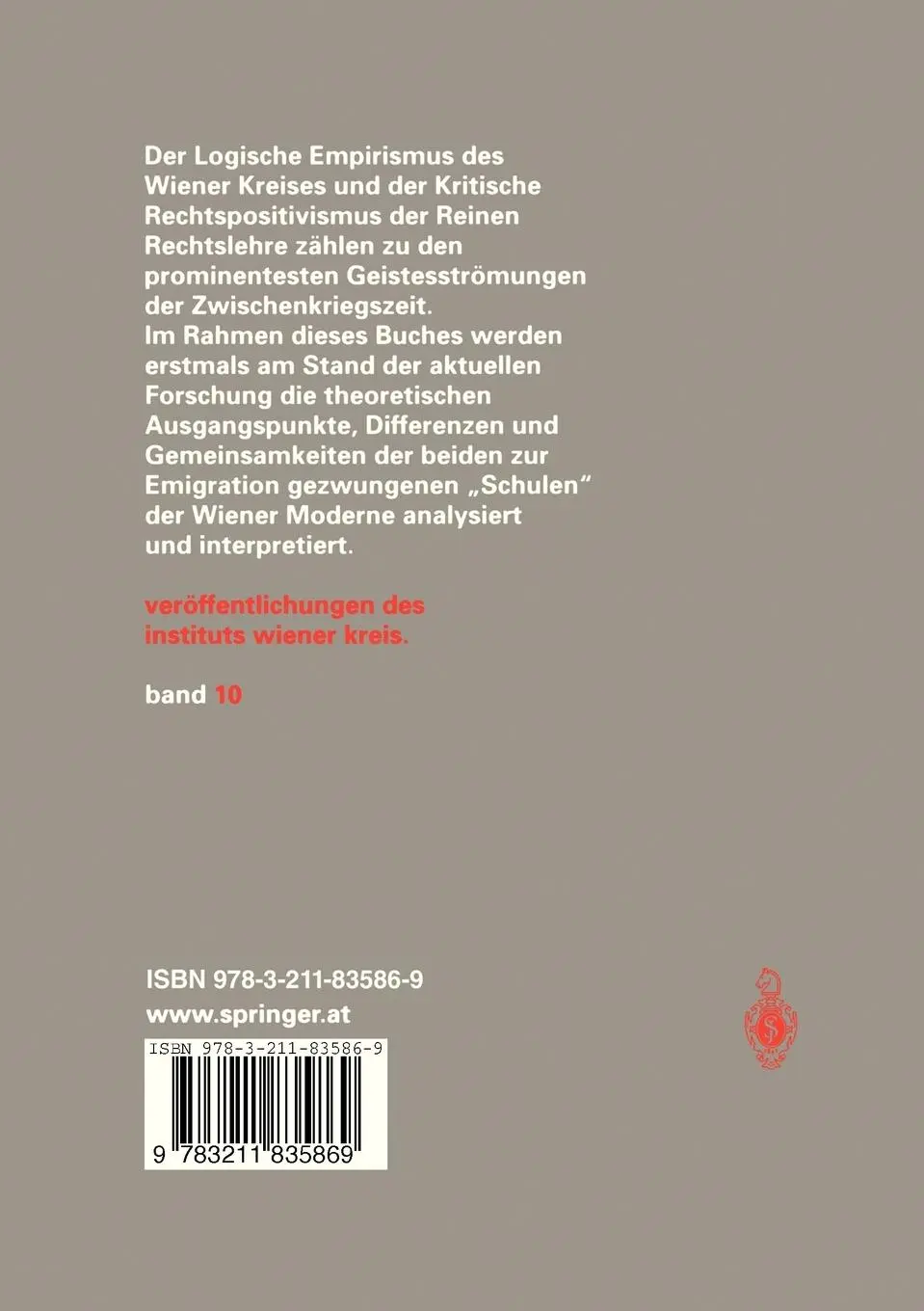 Rückseite: 9783211835869 | Logischer Empirismus und Reine Rechtslehre | Friedrich Stadler (u. a.)