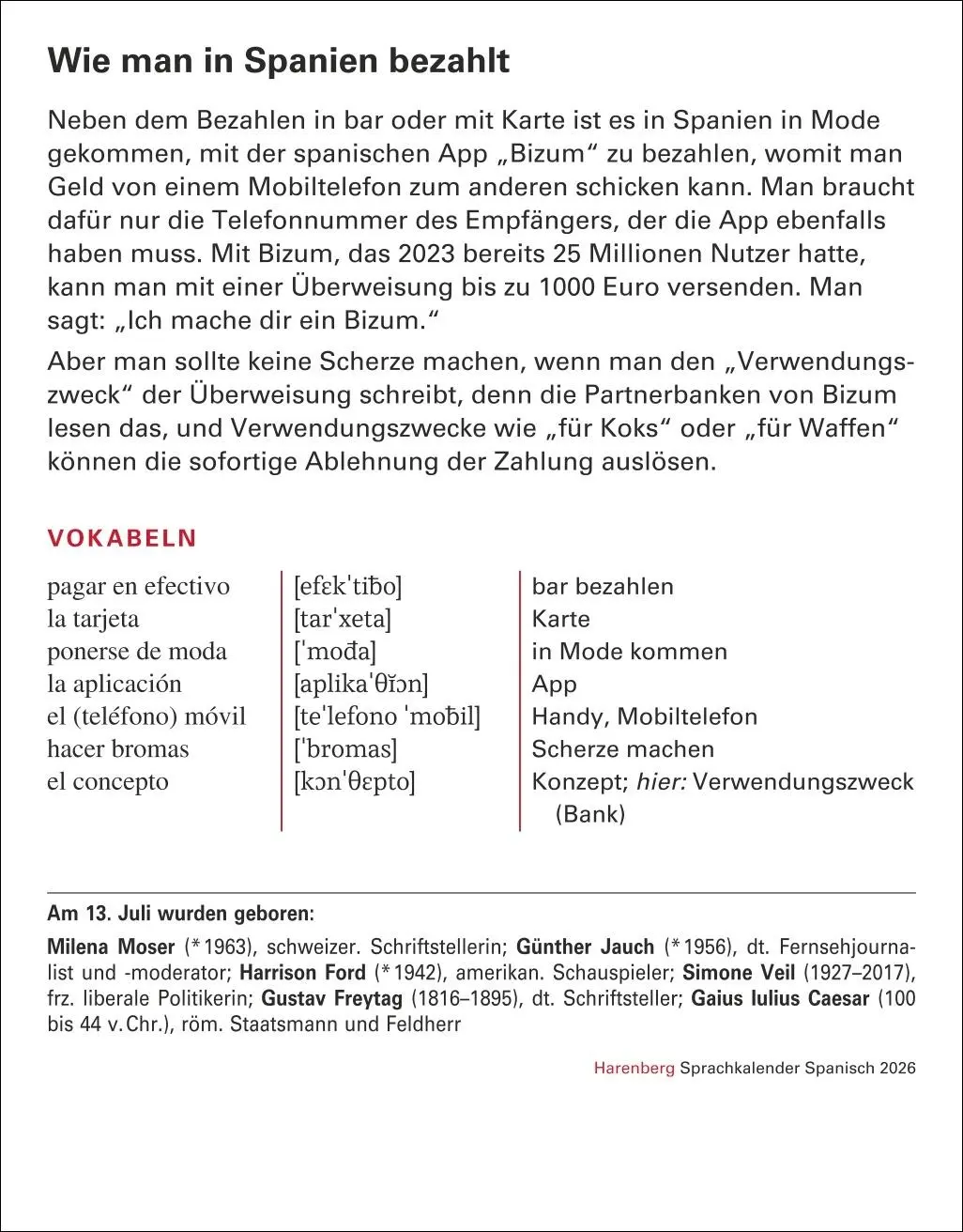Bild: 9783840035869 | Spanisch Sprachkalender 2026 - Spanisch lernen leicht gemacht -...