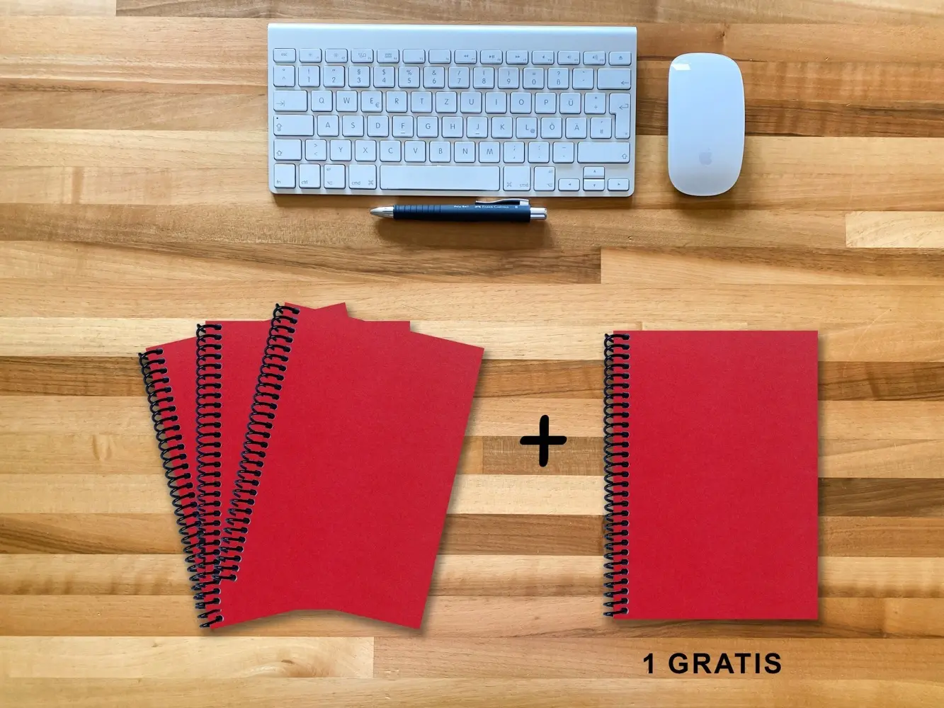 A 5 Notizbuch - Set, 3+1 gratis, Luxury 80 Seiten ROT JUPITER GLITTER-OPTIK, punktiert 20x20mm