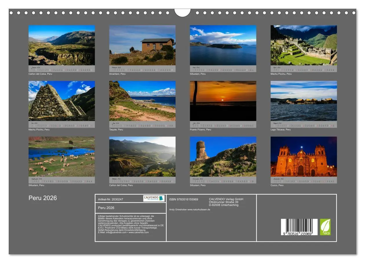 Bild: 9783516155969 | Peru 2026 (Wandkalender 2026 DIN A3 quer), CALVENDO Monatskalender