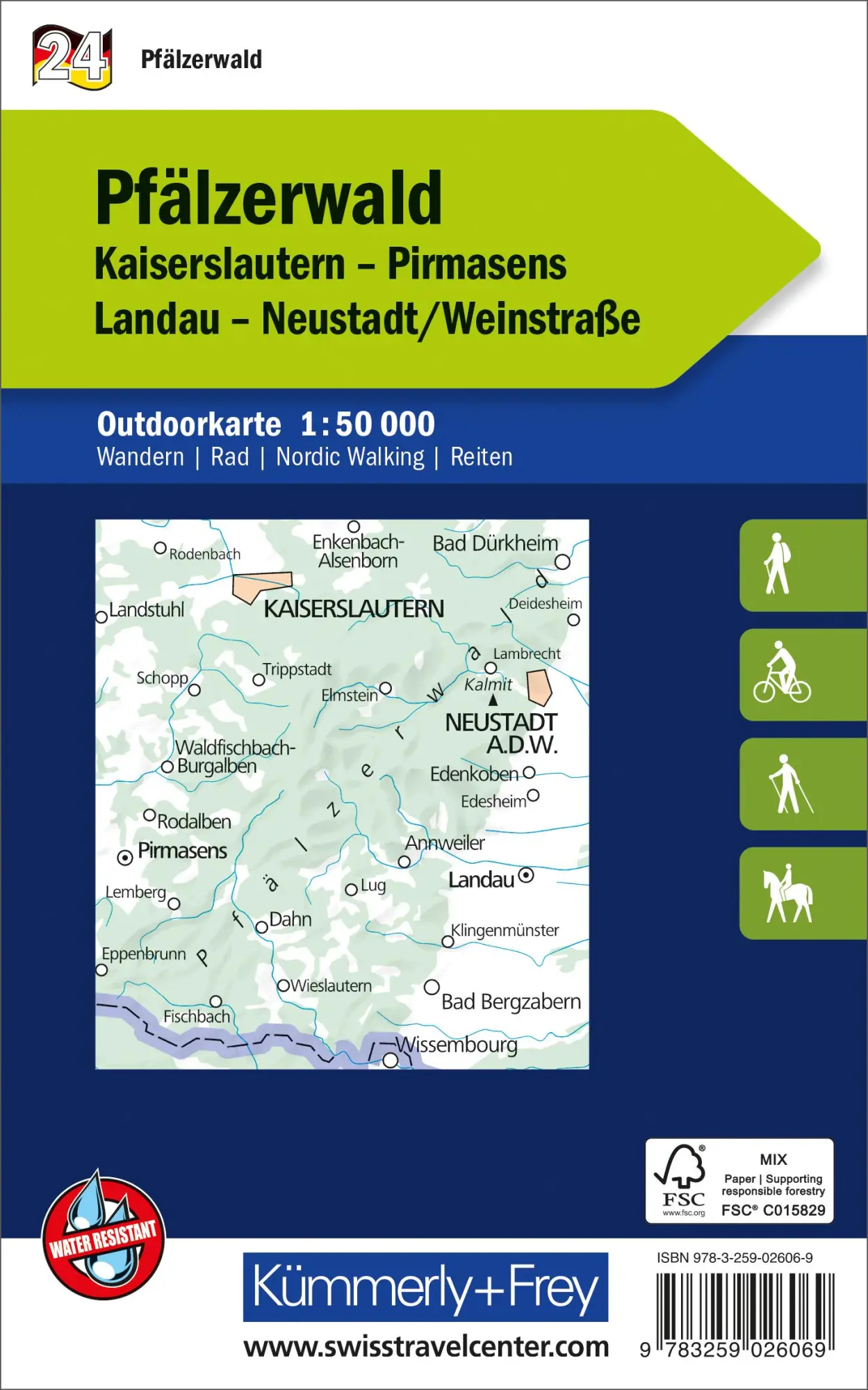 Rückseite: 9783259026069 | Kümmerly+Frey Outdoorkarte Deutschland 24 Pfälzerwald 1:50.000 | AG