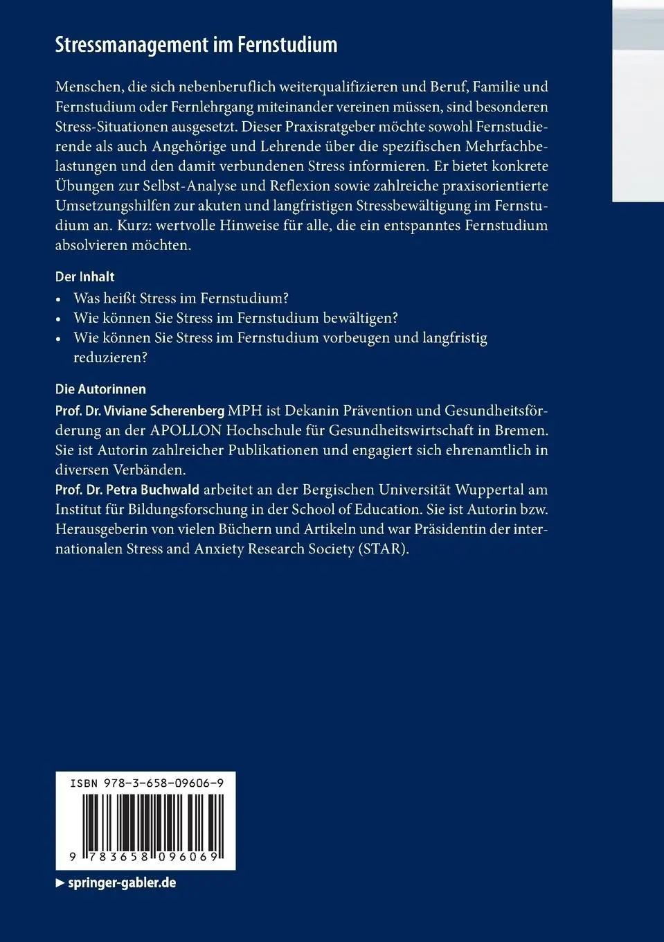 Rückseite: 9783658096069 | Stressmanagement im Fernstudium | Petra Buchwald (u. a.) | Taschenbuch