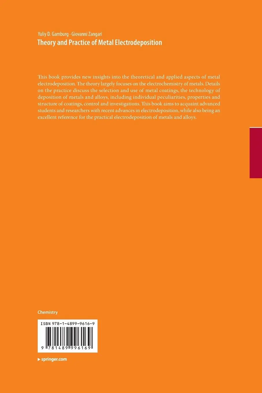 Rückseite: 9781489996169 | Theory and Practice of Metal Electrodeposition | Zangari (u. a.)