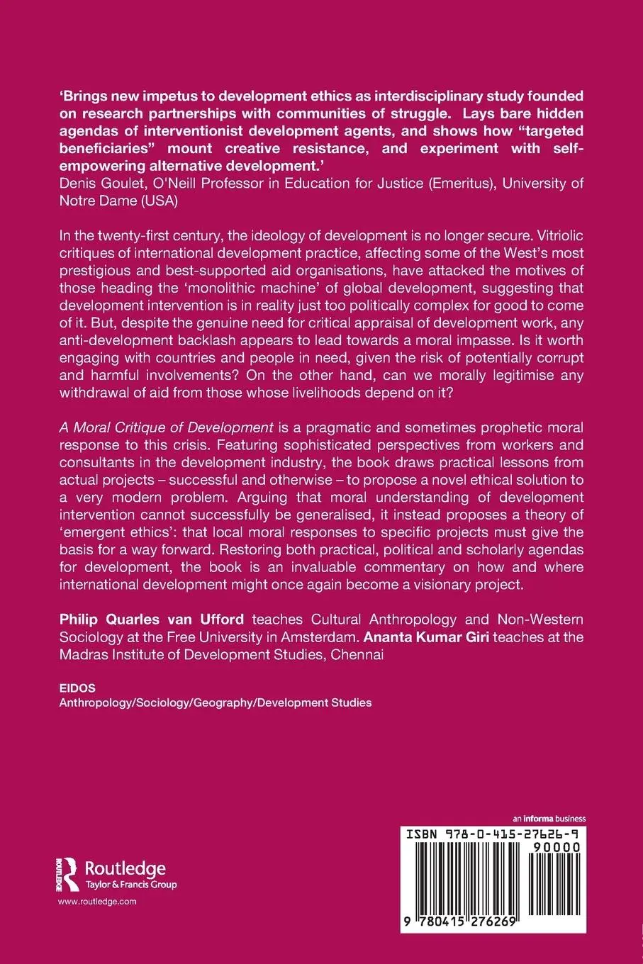 Rückseite: 9780415276269 | A Moral Critique of Development | In Search of Global Responsibilities