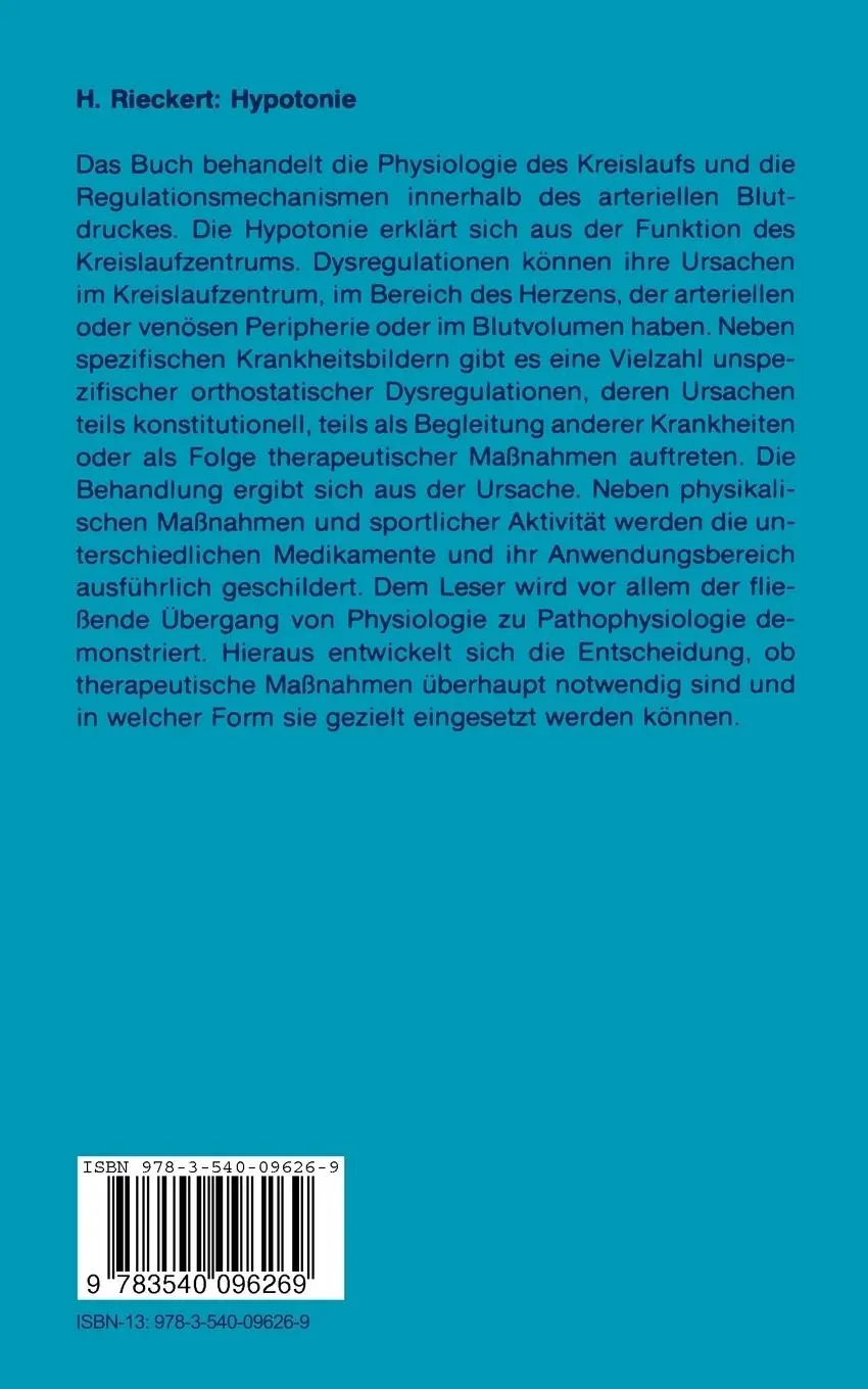 Rückseite: 9783540096269 | Hypotonie | Hans Rieckert | Taschenbuch | viii | Deutsch | 1979