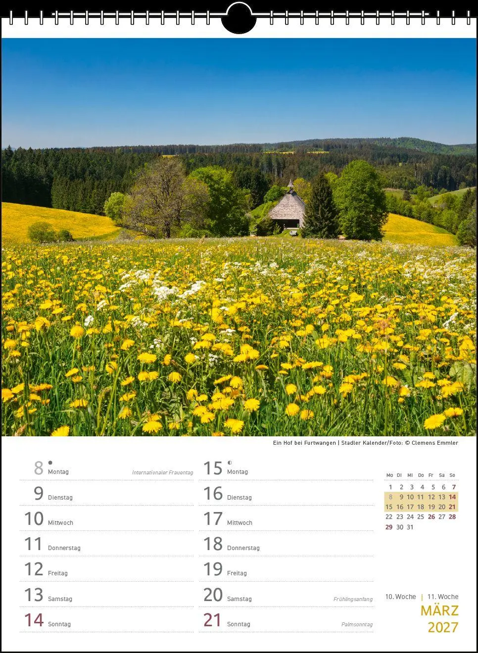 Bild: 9783861926269 | Zwei-Wochenplaner Schwarzwald 2027 | Clemens Emmler | Kalender | 27 S.
