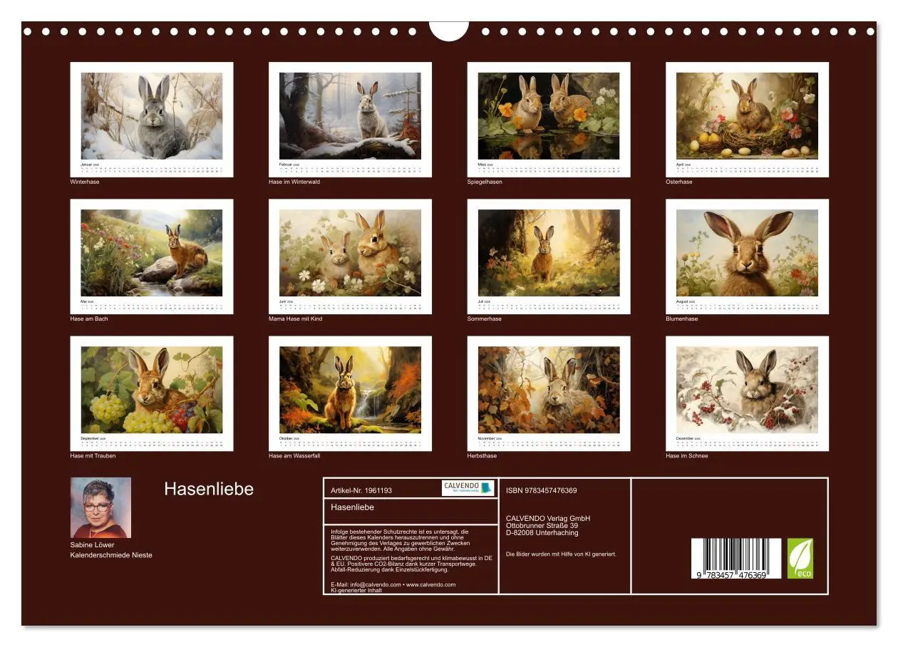 Bild: 9783457476369 | Hasenliebe (Wandkalender 2026 DIN A3 quer), CALVENDO Monatskalender