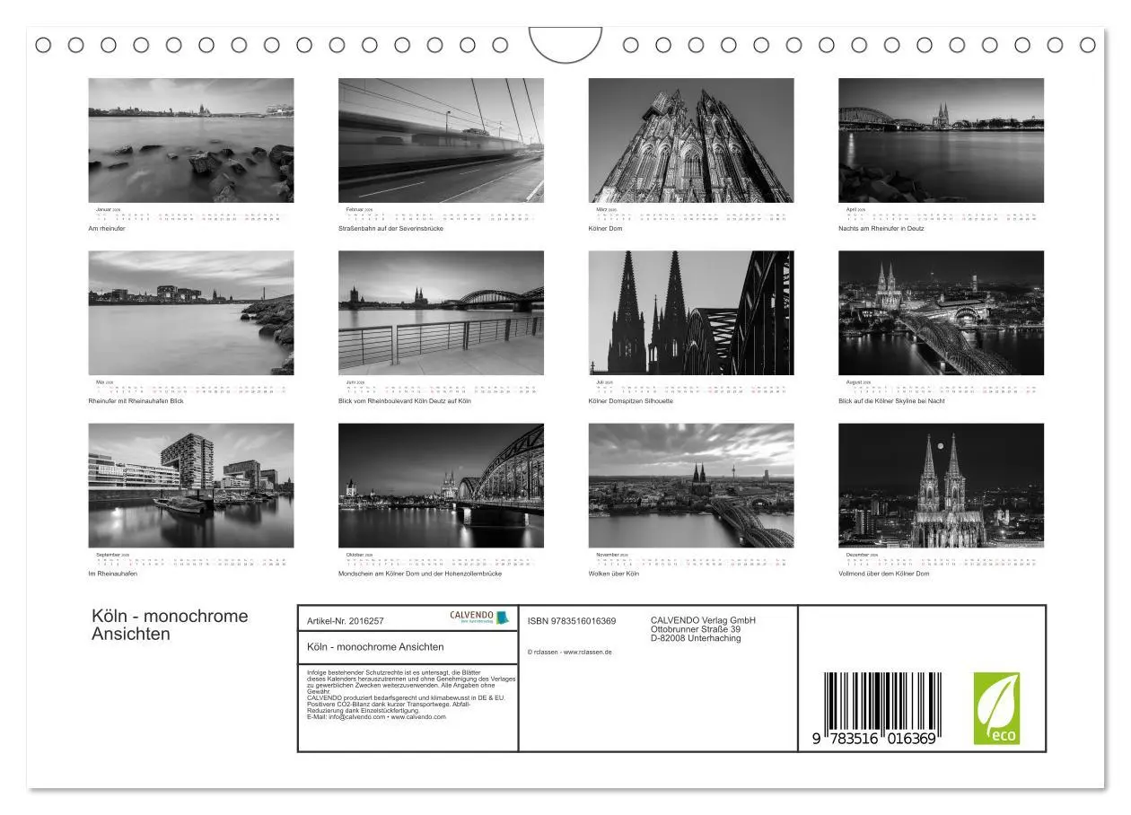 Bild: 9783516016369 | Köln - monochrome Ansichten (Wandkalender 2026 DIN A4 quer),...