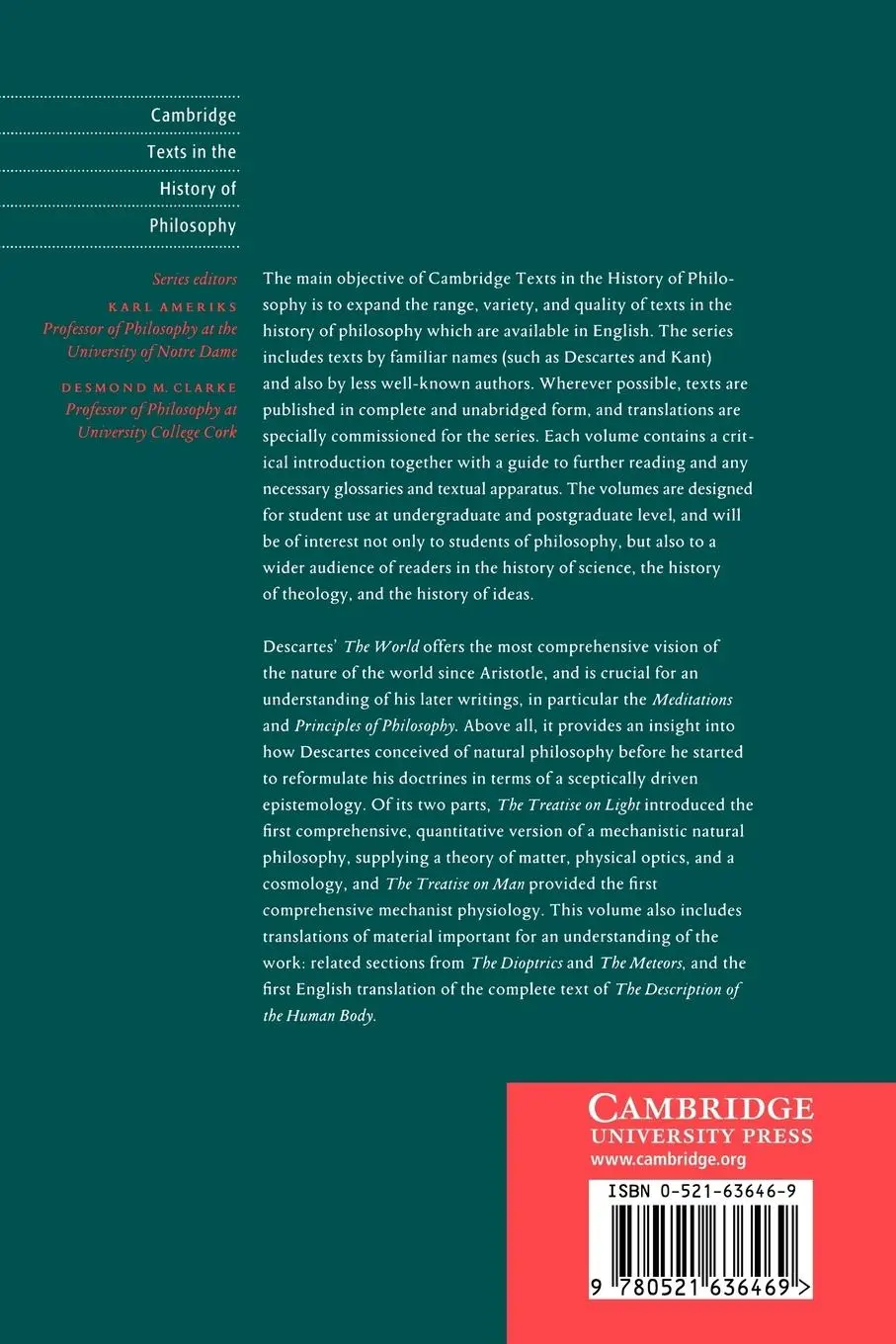 Rückseite: 9780521636469 | Descartes | The World and Other Writings | Rene Descartes | Buch