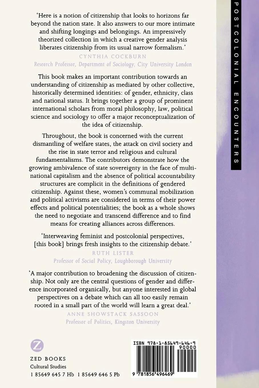 Rückseite: 9781856496469 | Women, Citizenship and Difference | Pnina Werbner (u. a.) | Buch