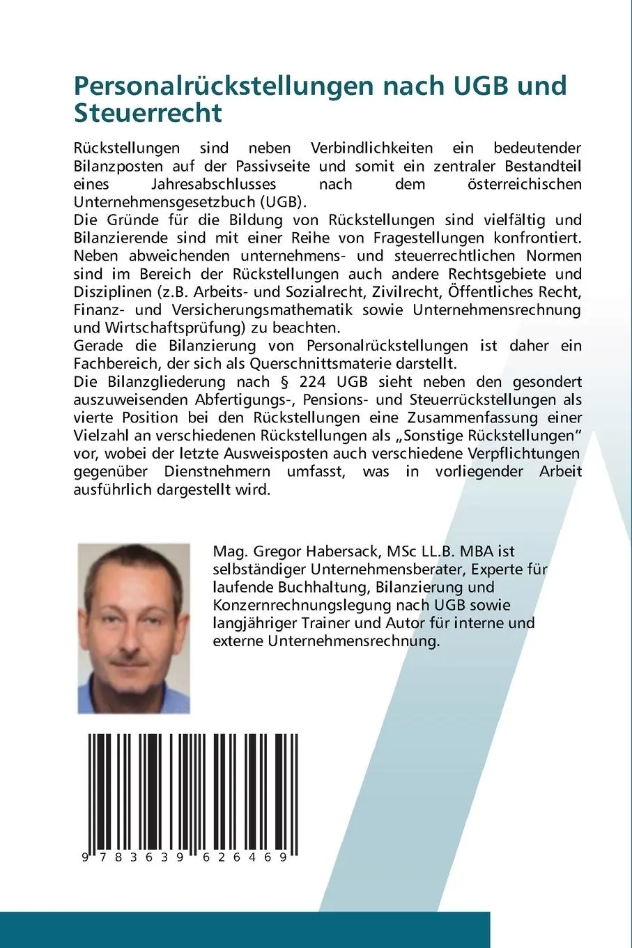 Rückseite: 9783639626469 | Personalrückstellungen nach UGB und Steuerrecht | Gregor Habersack