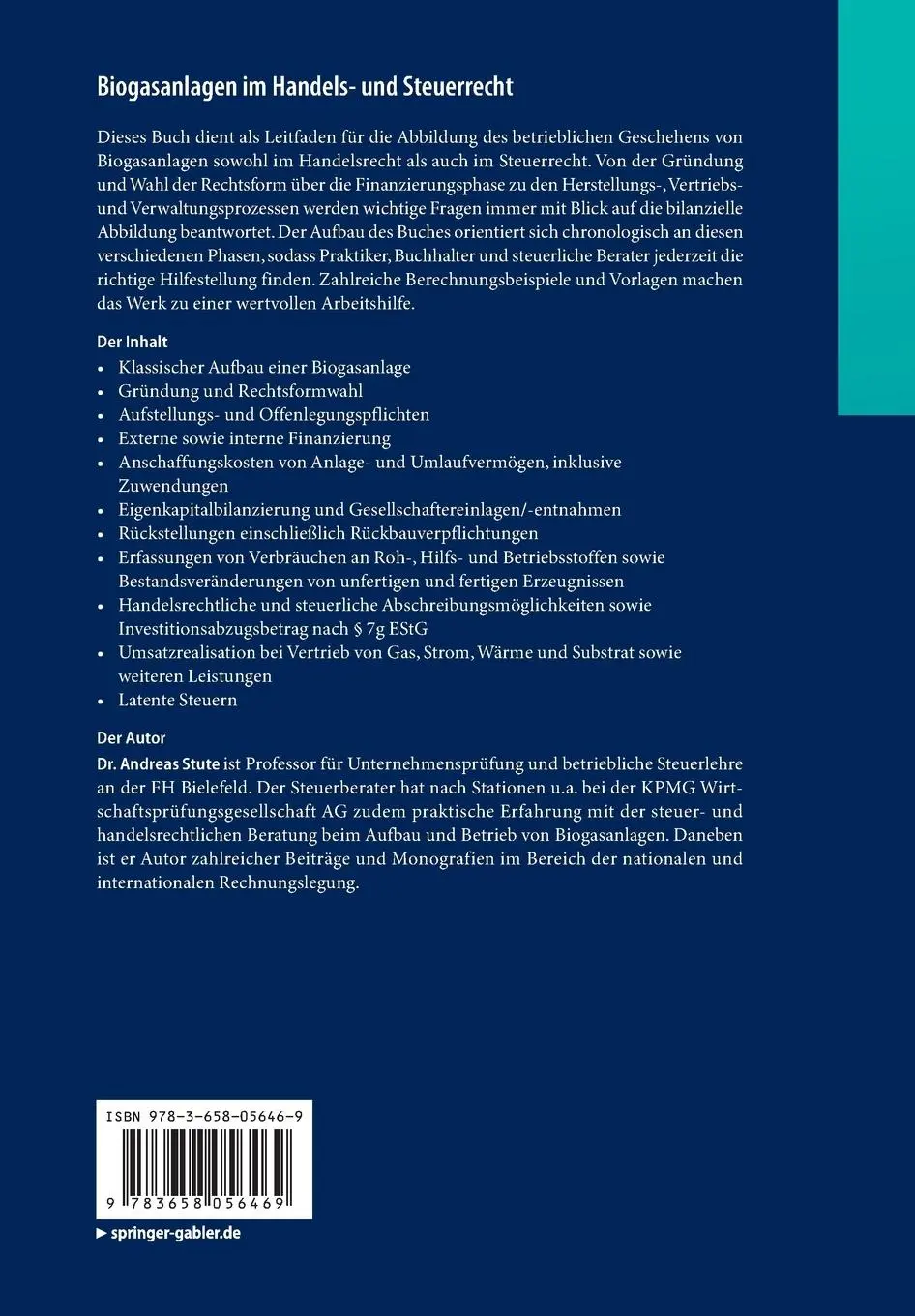 Rückseite: 9783658056469 | Biogasanlagen im Handels- und Steuerrecht | Andreas Stute | Buch