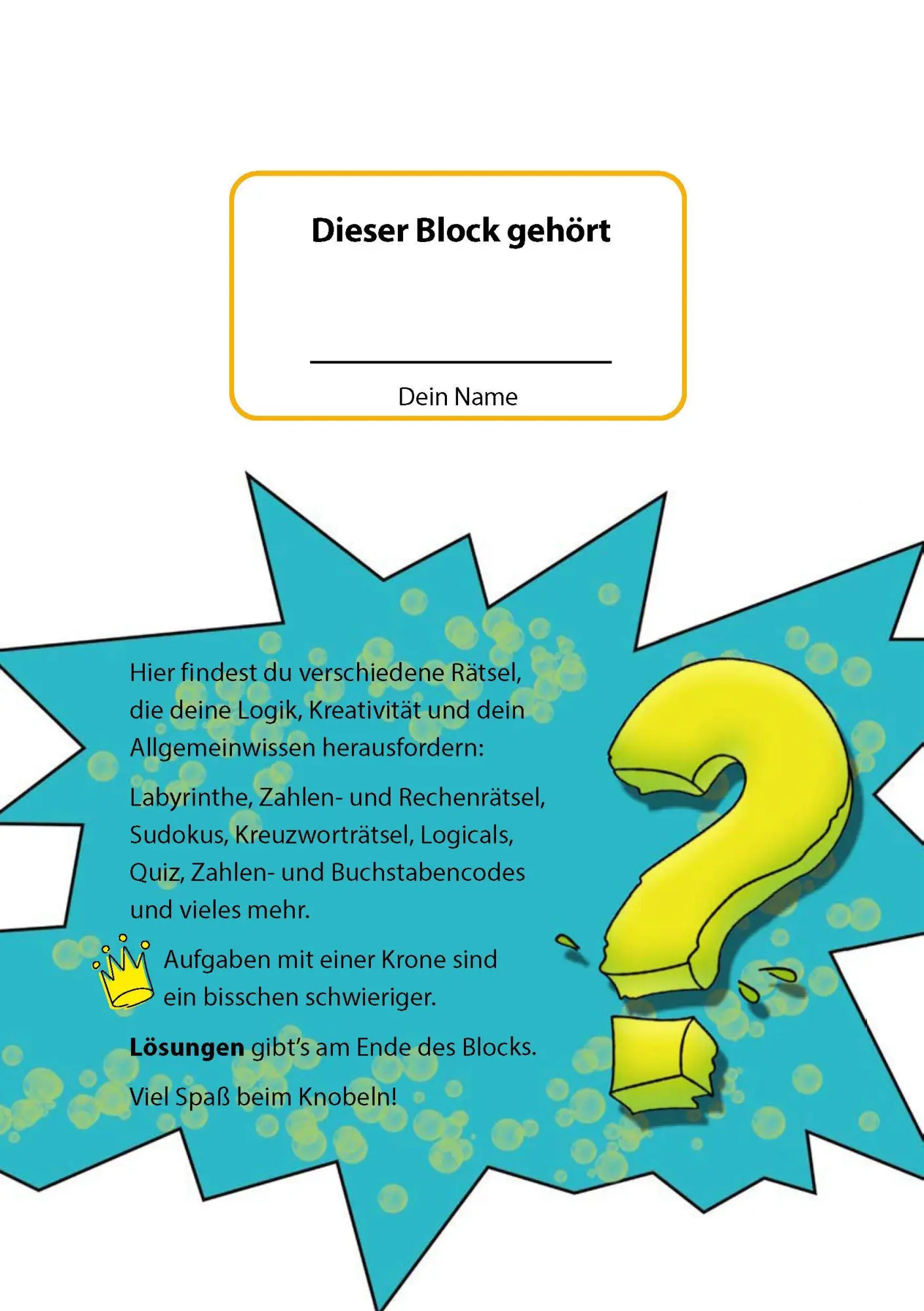 Bild: 9783881006569 | Rätselblock ab 12 Jahre, Band 1 | Joshua Schulz | Taschenbuch | 64 S.
