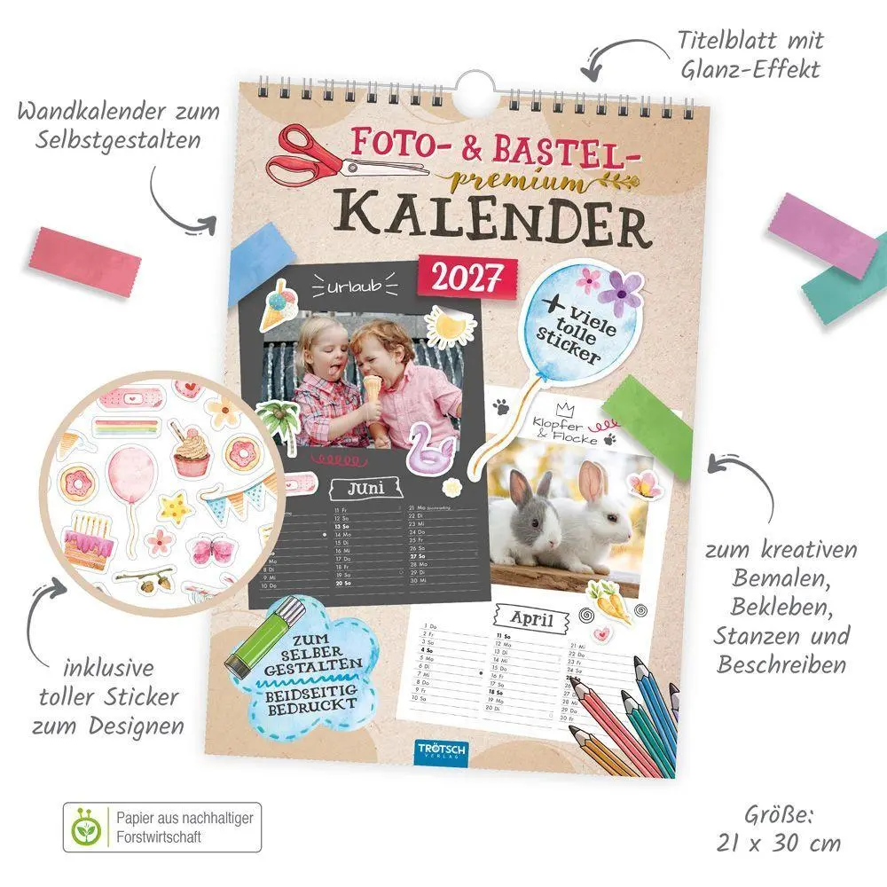 Bild: 9783988026569 | TRÖTSCH - Foto- und Bastelkalender Premium A4 2027 mit vielen Stickern