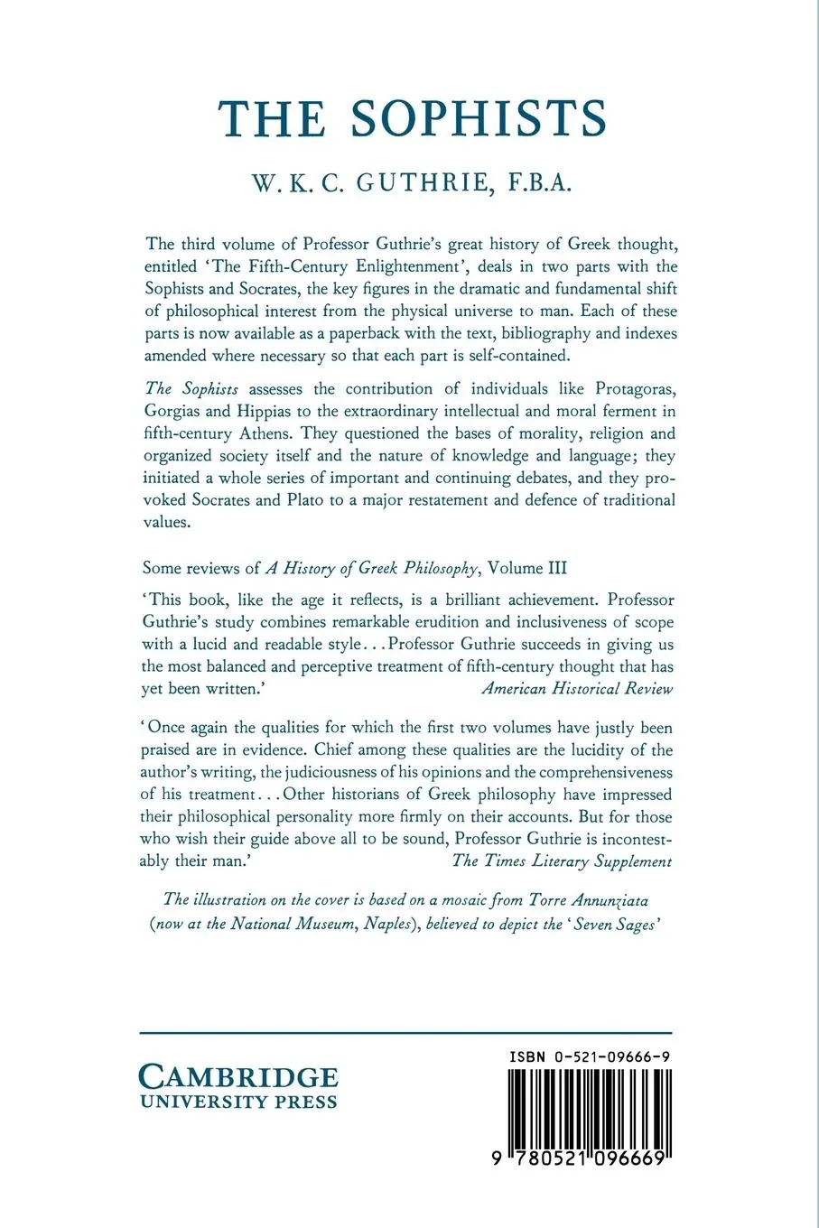 Rückseite: 9780521096669 | The Sophists | W. K. C. Guthrie | Taschenbuch | Englisch | 2005