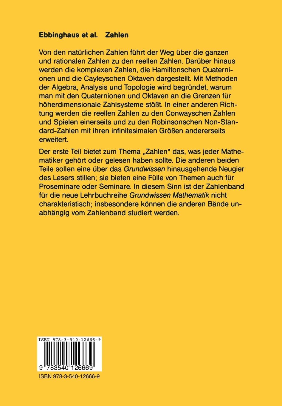 Rückseite: 9783540126669 | Zahlen | H. -D. Ebbinghaus (u. a.) | Taschenbuch | xii | Deutsch