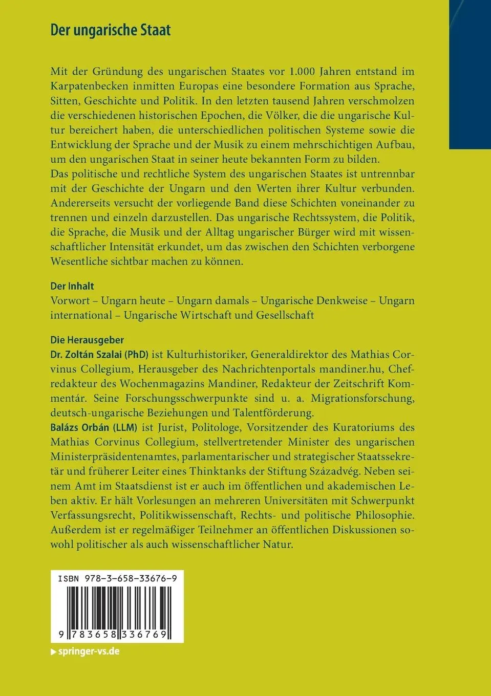 Rückseite: 9783658336769 | Der ungarische Staat | Ein interdisziplinärer Überblick | Taschenbuch