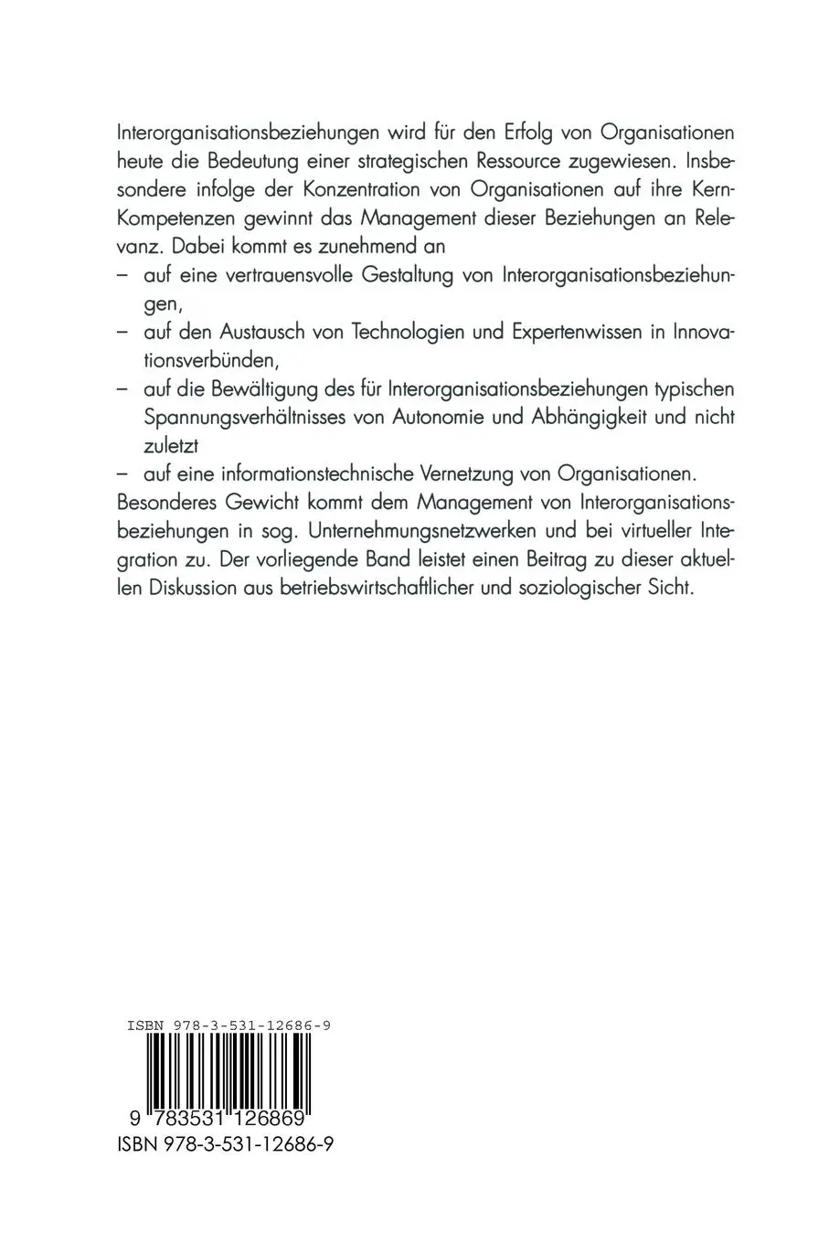 Rückseite: 9783531126869 | Management interorganisationaler Beziehungen | Arnold Windeler (u. a.)
