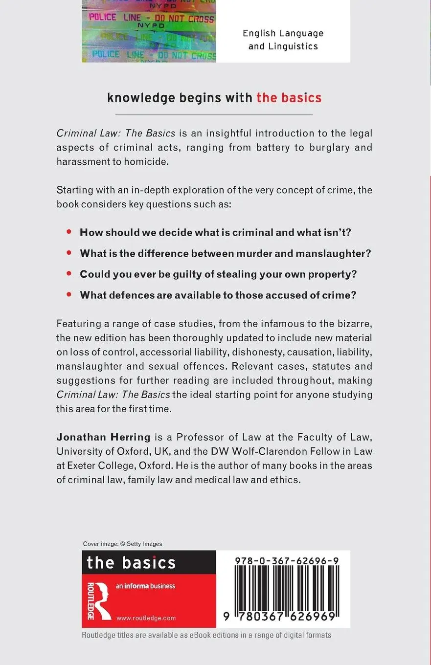 Rückseite: 9780367626969 | Criminal Law | The Basics | Jonathan Herring | Taschenbuch | Englisch