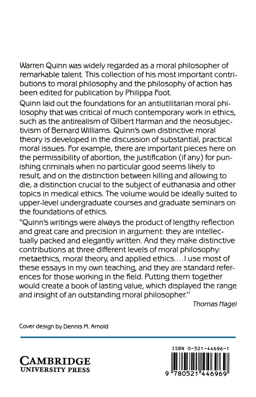 Rückseite: 9780521446969 | Morality and Action | Warren Quinn | Taschenbuch | Englisch | 2003