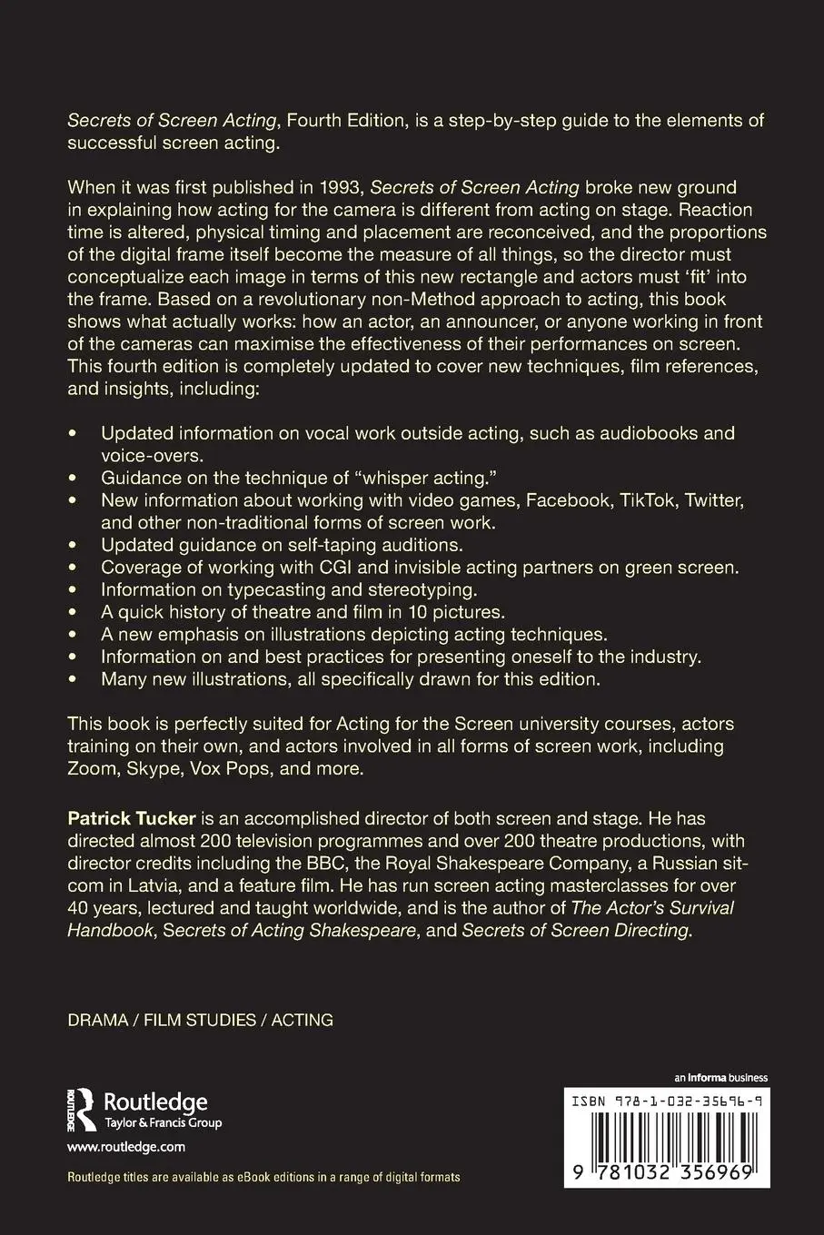 Rückseite: 9781032356969 | Secrets of Screen Acting | Patrick Tucker | Taschenbuch | Englisch