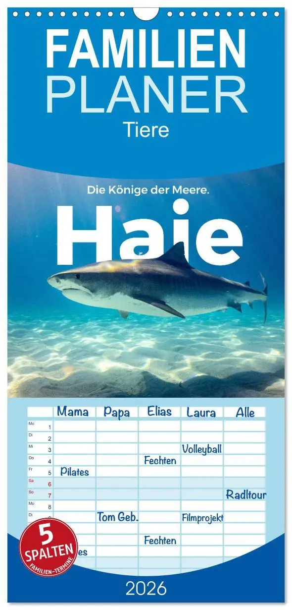 Cover: 9783516506969 | Familienplaner 2026 - Haie - Könige der Meere. mit 5 Spalten...