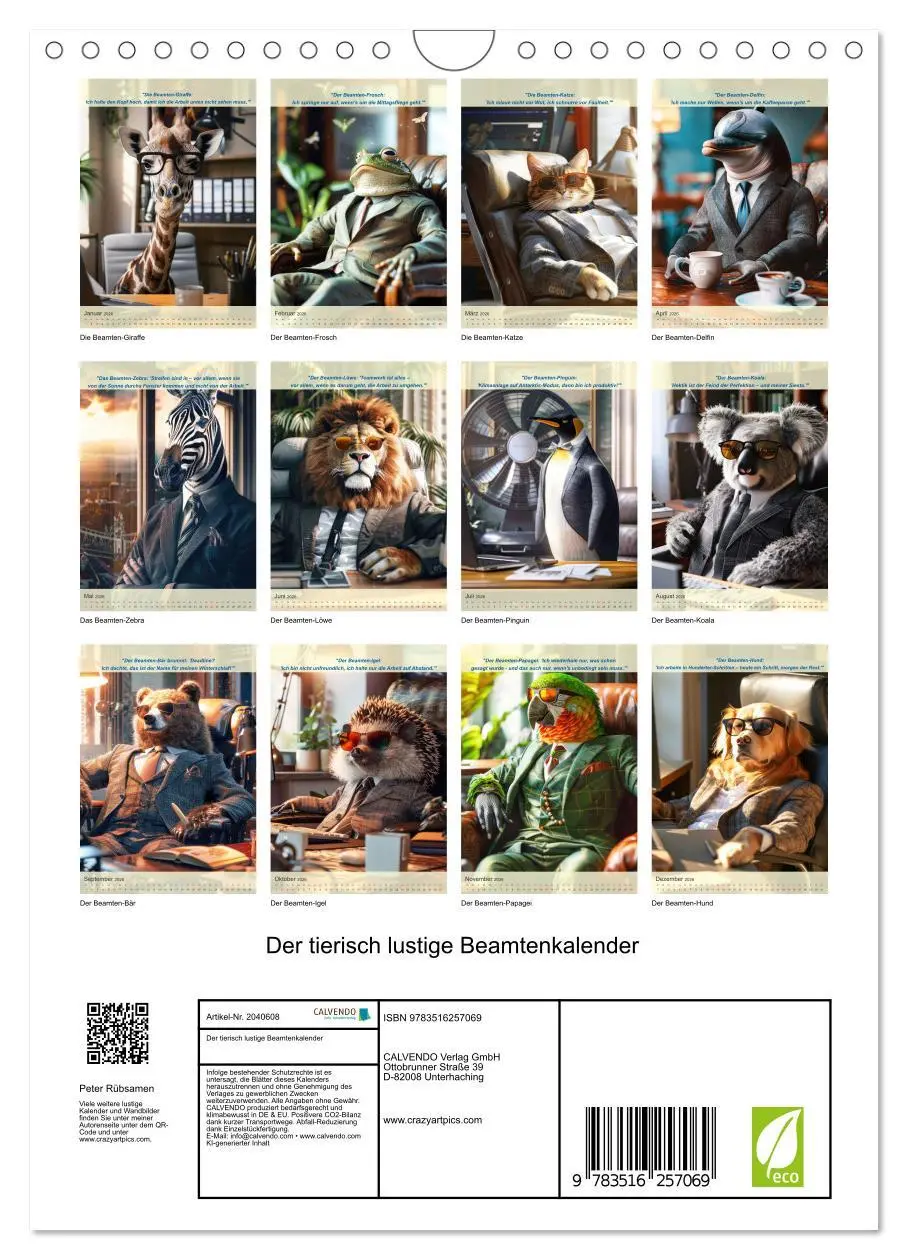 Bild: 9783516257069 | Der tierisch lustige Beamtenkalender (Wandkalender 2026 DIN A4...