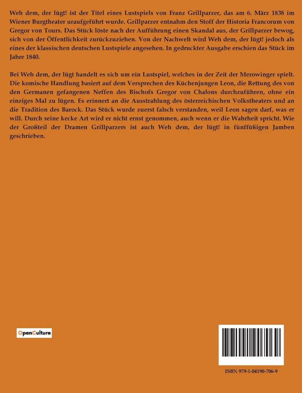 Rückseite: 9791041907069 | WEH DEM, DER LUEGT LUSTSPIEL | Franz Grillparzer | Taschenbuch | 2023