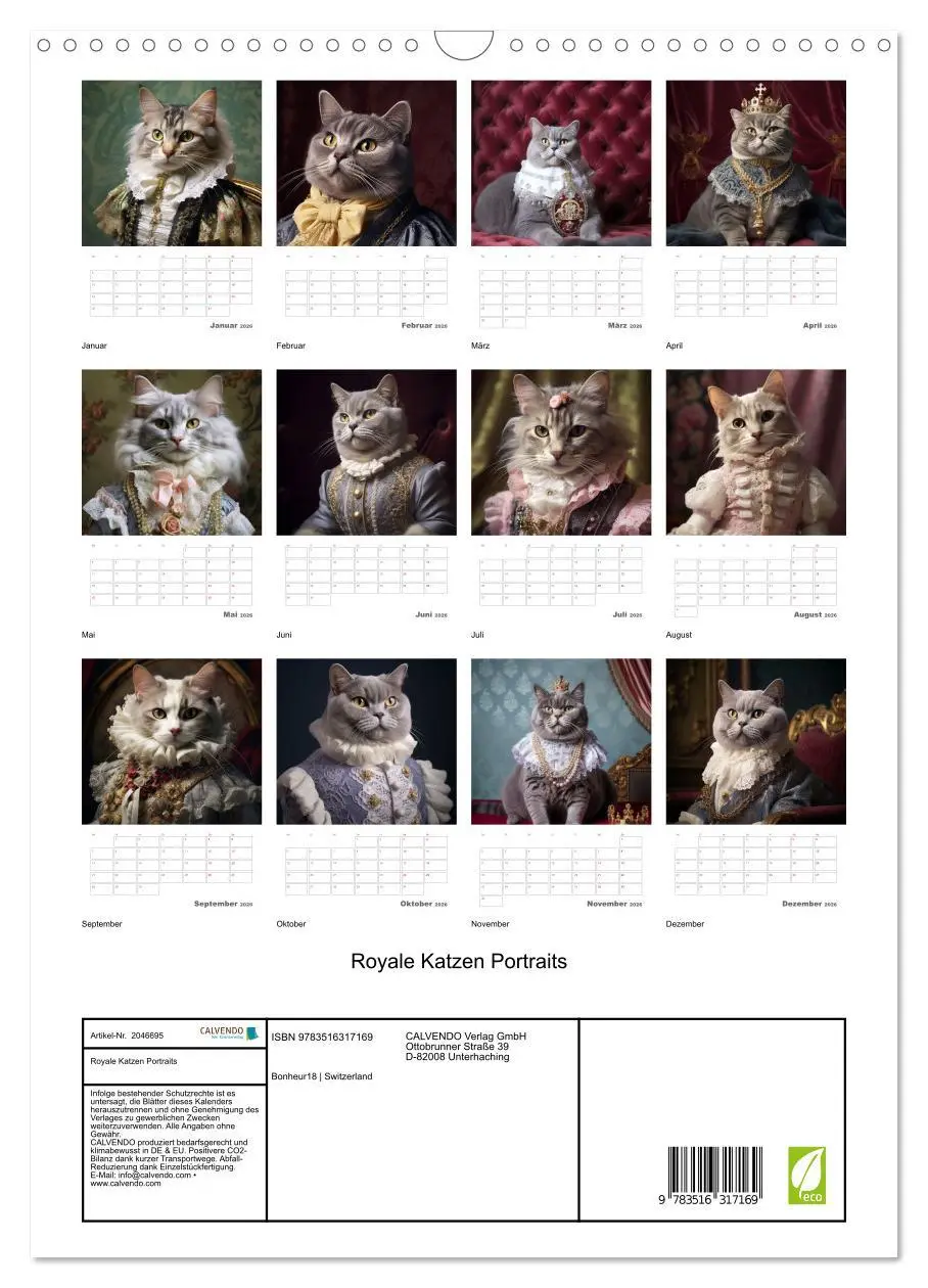 Bild: 9783516317169 | Royale Katzen Portraits (Wandkalender 2026 DIN A3 hoch), CALVENDO...