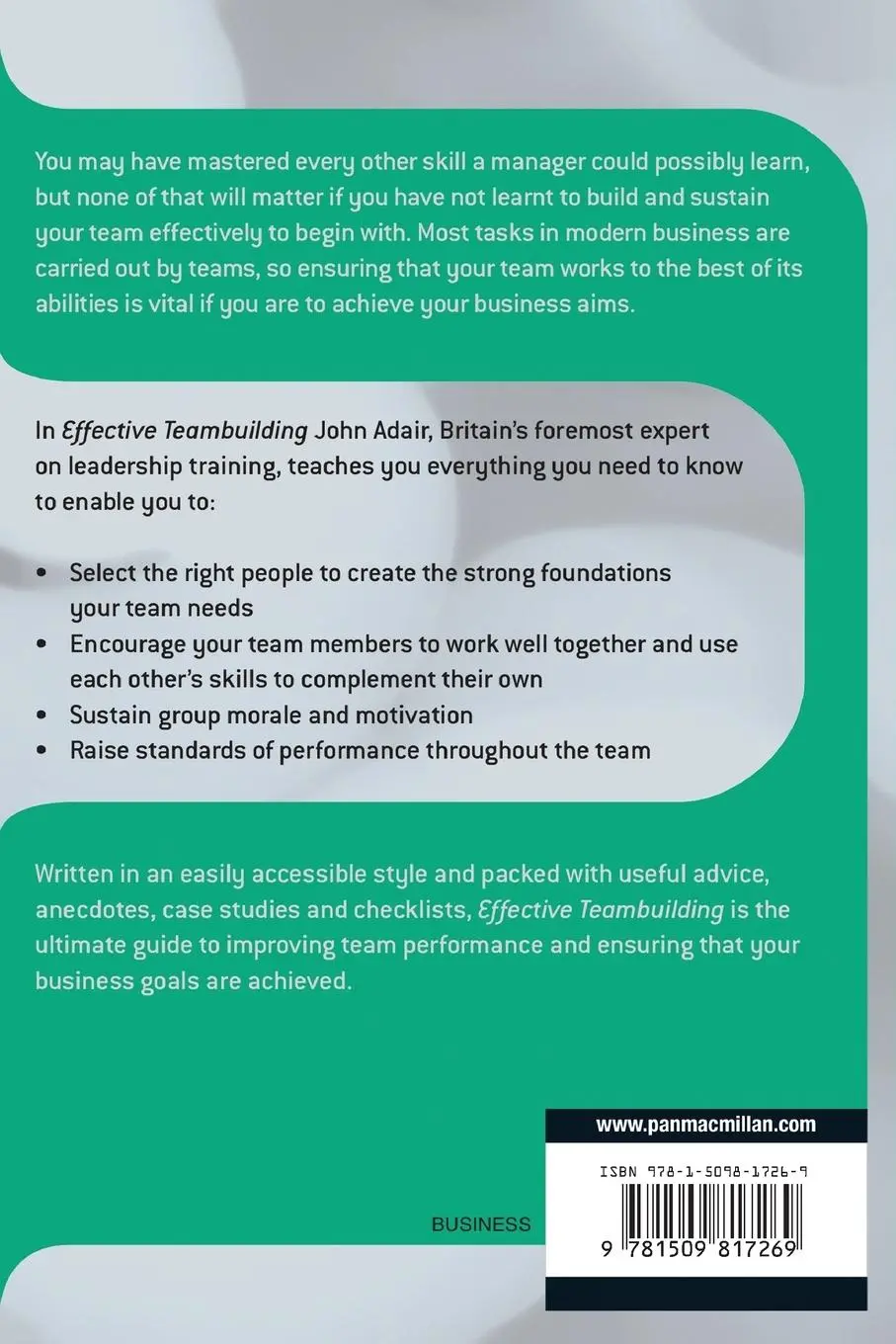 Rückseite: 9781509817269 | Effective Teambuilding REVISED ED | How to Make a Winning Team | Adair