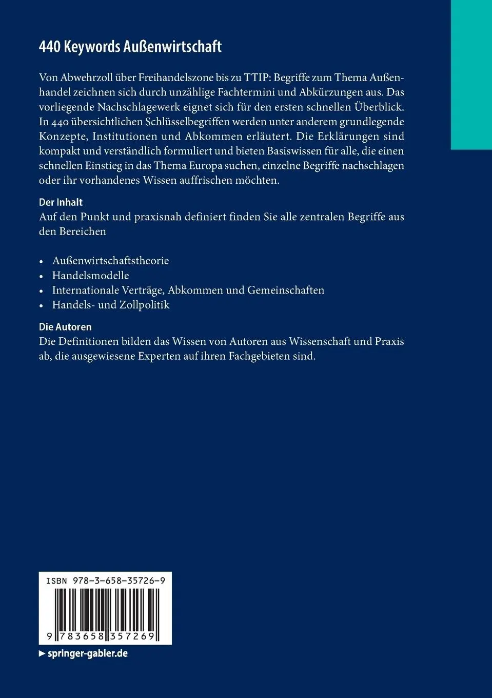 Rückseite: 9783658357269 | 440 Keywords Außenwirtschaft | Springer Fachmedien Wiesbaden | Buch