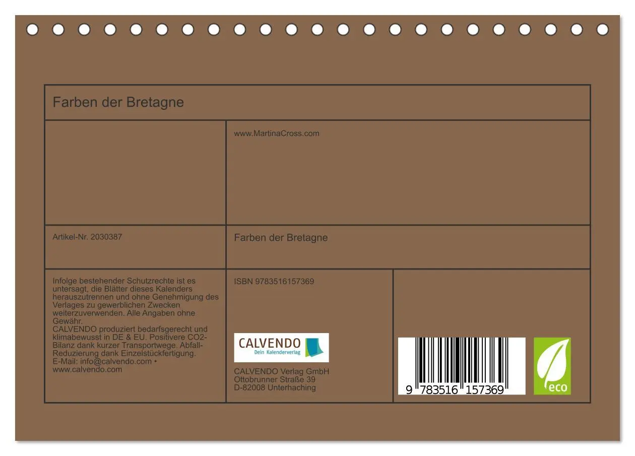 Bild: 9783516157369 | Farben der Bretagne (Tischkalender 2026 DIN A5 quer), CALVENDO...