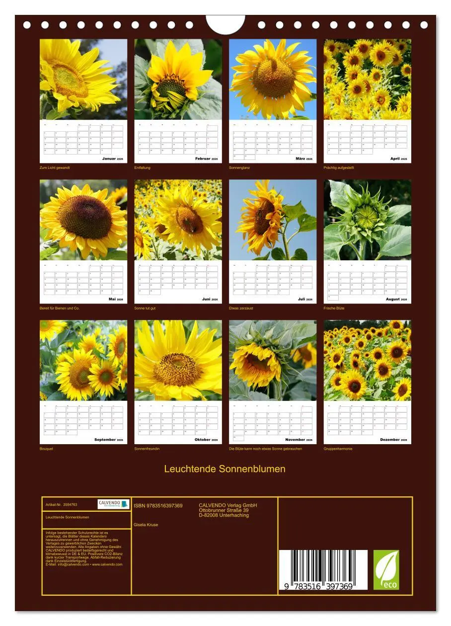 Bild: 9783516397369 | Leuchtende Sonnenblumen (Wandkalender 2026 DIN A4 hoch), CALVENDO...