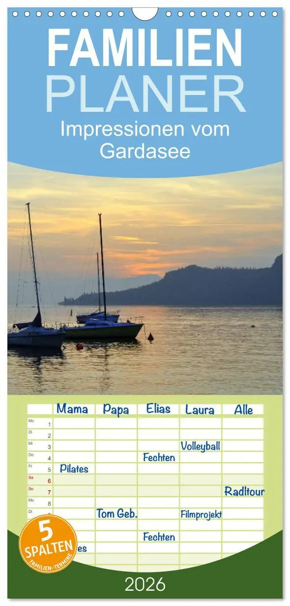 Cover: 9783516517569 | Familienplaner 2026 - Impressionen vom Gardasee mit 5 Spalten...